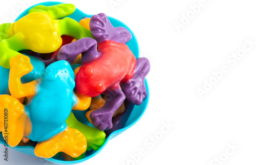 Multicolored Gummy Tree Frog Candies on a White Background © pamela_d_mcadams