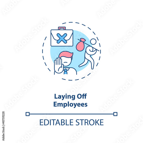 Laying off employes concept icon. Cost reduction idea thin line illustration. Budget optimization. Value chain components. Vector isolated outline RGB color drawing. Editable stroke