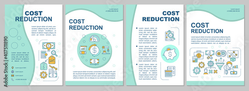 Cost reduction brochure template. Decrease market value of product. Flyer, booklet, leaflet print, cover design with linear icons. Vector layouts for magazines, annual reports, advertising posters
