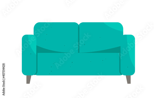 Green upholstered sofa on a white background.