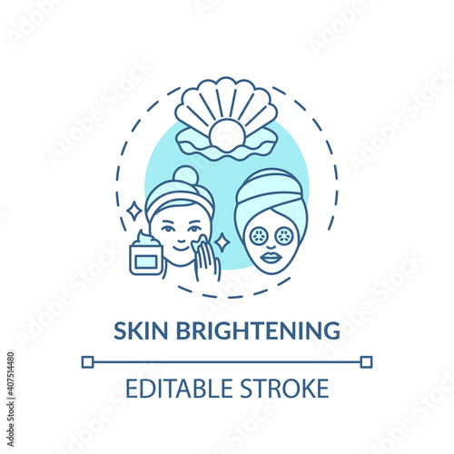 Skin brightening concept icon. Face mask effect idea thin line illustration. Fading dark spots and acne scars. Cleansers, moisturizers. Vector isolated outline RGB color drawing. Editable stroke