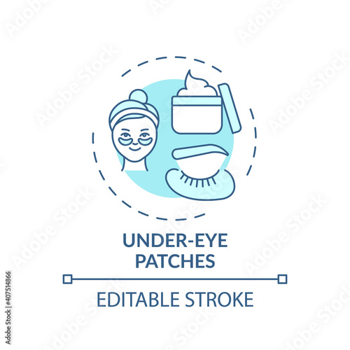 Under-eye patches concept icon. At-home face care procedure idea thin line illustration. Hydrating and firming skin underneath eyes. Vector isolated outline RGB color drawing. Editable stroke