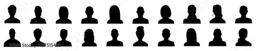 Business people, set of vector silhouettes.Set man and woman head icon silhouette. Male and female avatar profile sign, face silhouette logo – stock vector. Vector illustration.