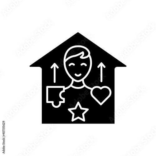 Real-life skills glyph icon .Child develop talents. Home education concept. Distant remote teaching and homeschooling. Isolated silhouette vector illustration © Antstudio