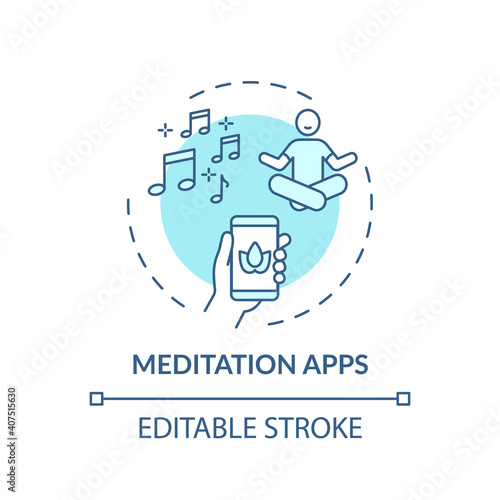 Meditation apps concept icon. Home beauty treatment idea thin line illustration. Practicing yoga experience. Increasing self-awareness. Vector isolated outline RGB color drawing. Editable stroke
