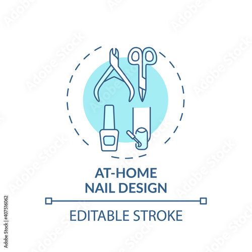 At-home nail design concept icon. Beauty procedure idea thin line illustration. Trimming, shaping and polishing nails. Manicures, pedicures. Vector isolated outline RGB color drawing. Editable stroke