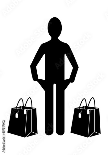 Sin dinero en los bolsillos después de las compras. Consumismo