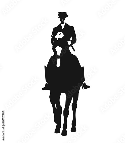 Dressage rider and horse front view, vector silhouette
