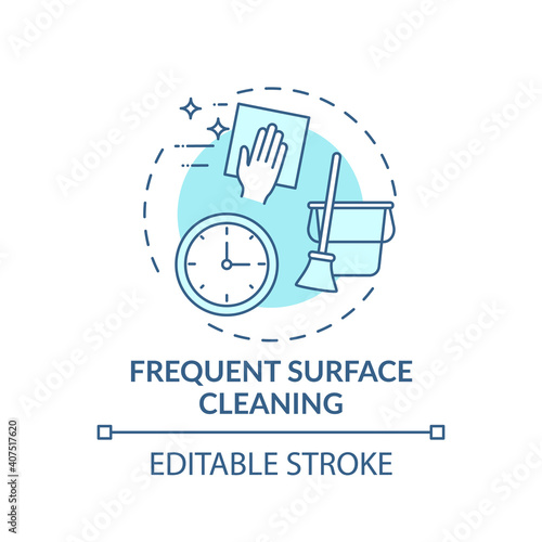 Frequent surface cleaning concept icon. Post-covid beauty salon safety rule idea thin line illustration. Maintaining good hygiene. Vector isolated outline RGB color drawing. Editable stroke