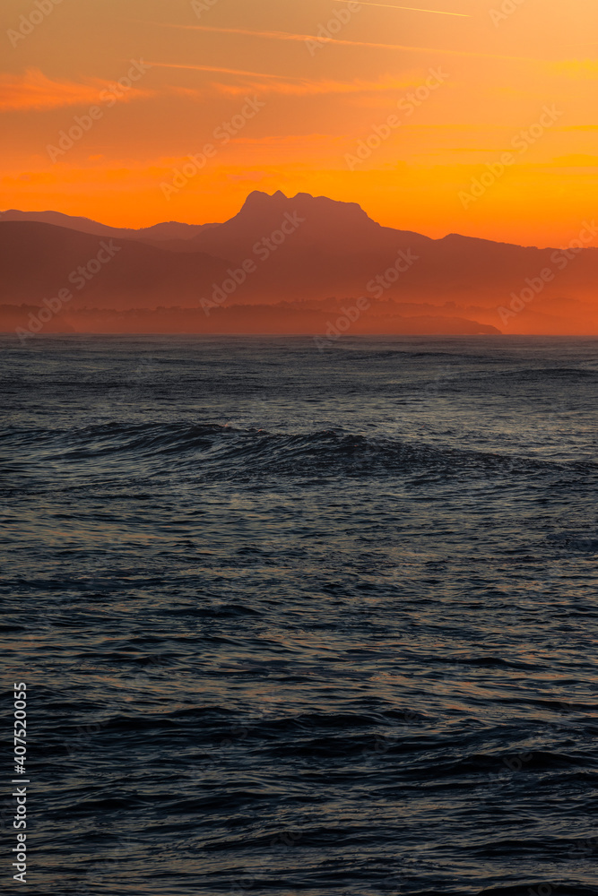 Huge waves on the city of Biarritz at the Basque Country's coast.