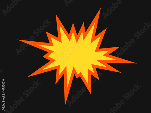 Flames after detonation, blow-up and explosion of the bomb. Vector illustration isolated on black.