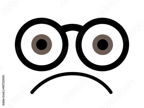 Moroseness - facial expression of morose and grumpy person and man. Human is wearing glasses. Minimalist vector illustration isolated on white..
