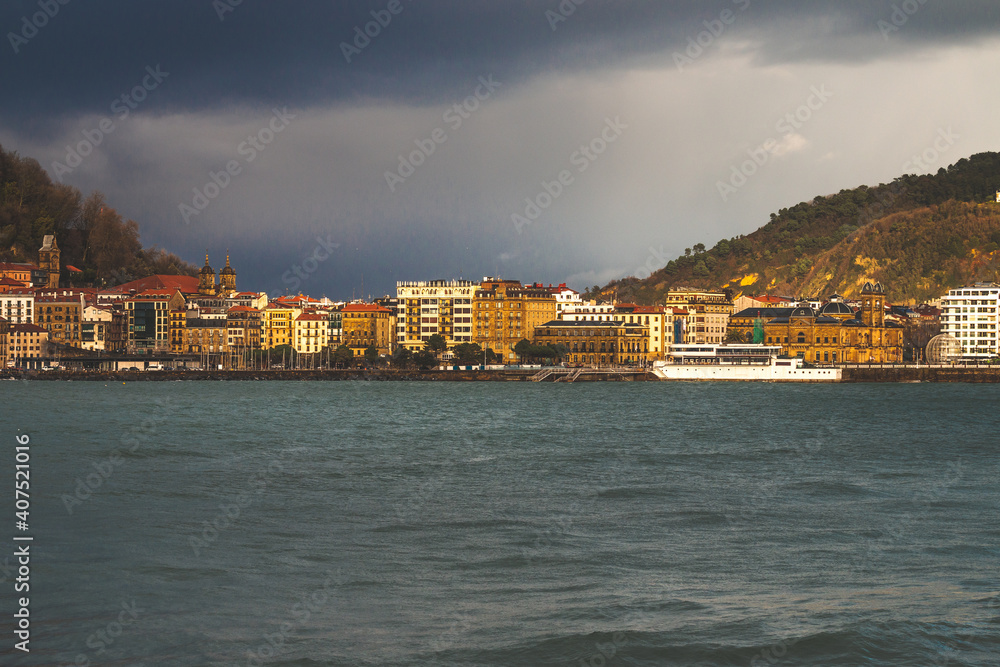 Look at Donostia San Sebastian coastline at La Concha bay; Basque Country.