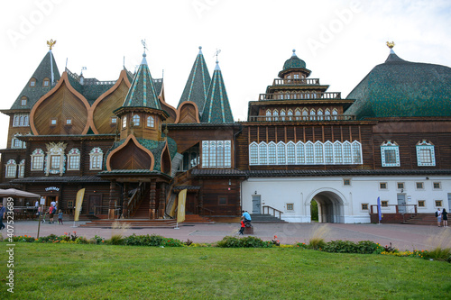 MOSCOW, RUSSIA - September 3, 2020: Tsar Aleksey Mikhailovich wooden palace on the territory of Architectural and natural Landscape museum Kolomenskoye