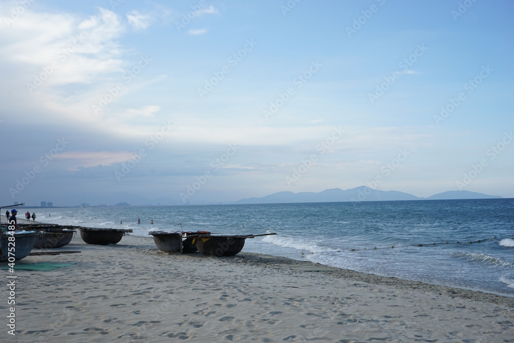 Vietnamese Basket Boat on An Bang Beach in Hoi An, Vietnam
