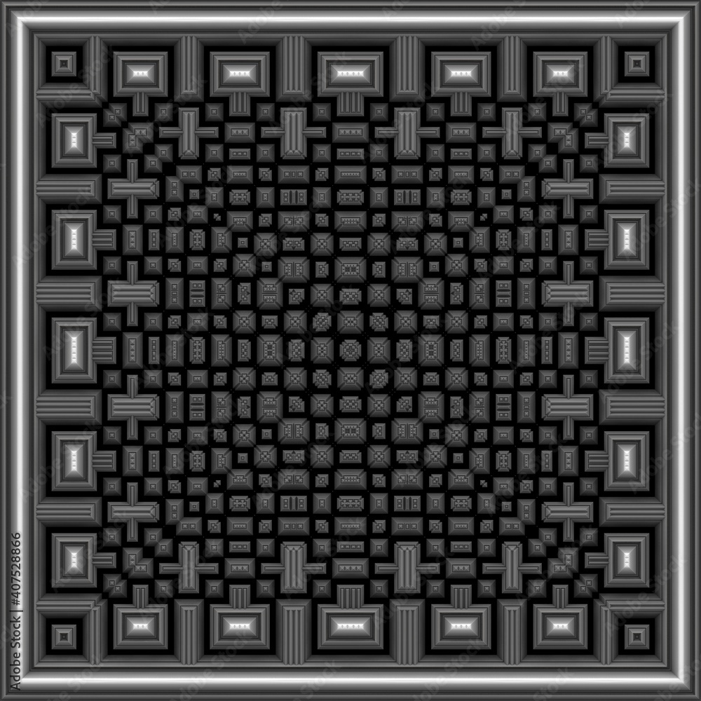 A decorative 3D background in a coffer style with recursive frames and panels. A decorative 3D background in a coffer style with recursive frames and panels.