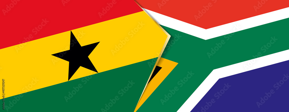 Ghana and South Africa flags, two vector flags. Ghana and South Africa flags, two vector flags.