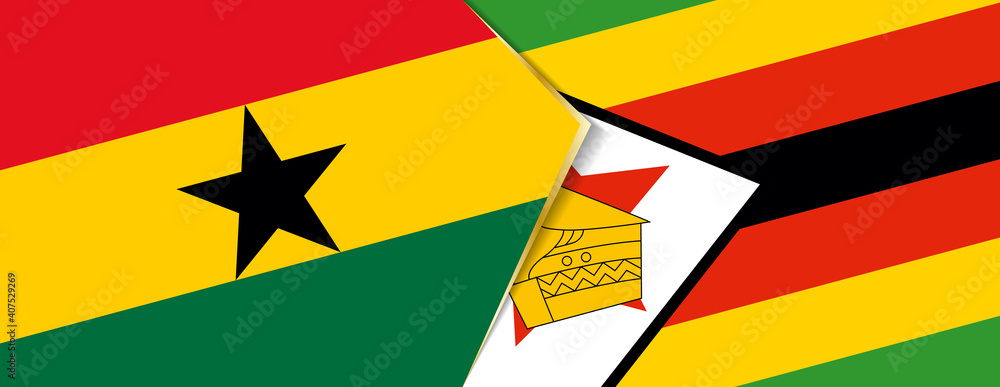 Ghana and Zimbabwe flags, two vector flags. Ghana and Zimbabwe flags, two vector flags.