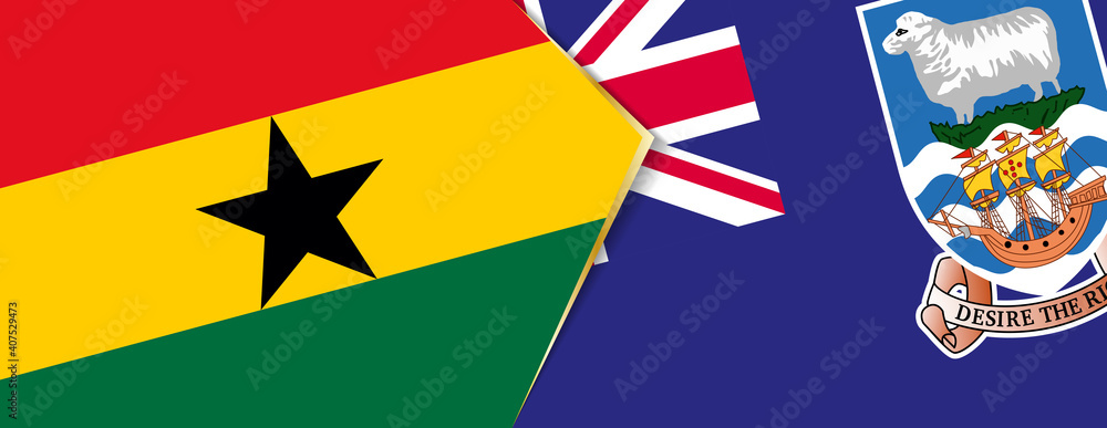 Ghana and Falkland Islands flags, two vector flags. Ghana and Falkland Islands flags, two vector flags.