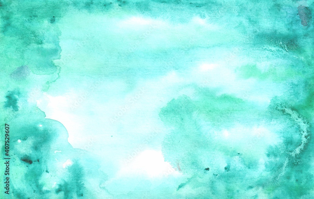 Abstract watercolor background hand-drawn. Turquoise, blue background 