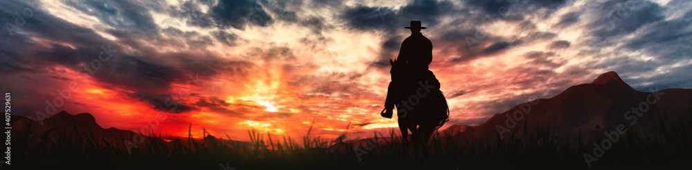 cowboy on horseback in the lonely valley