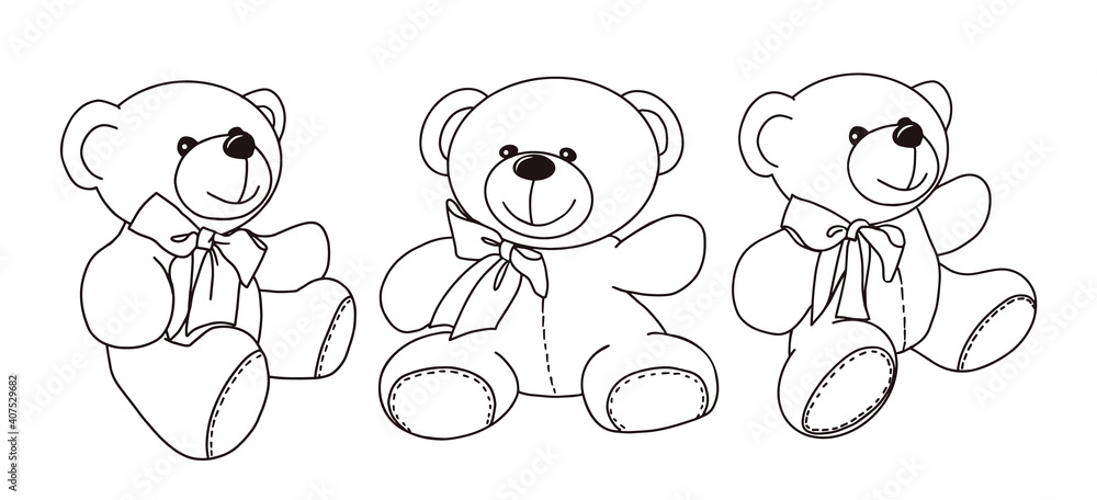 Vector hand-drawn illustration of a cute teddy bear in different poses. Vector hand-drawn illustration of a cute teddy bear in different poses.