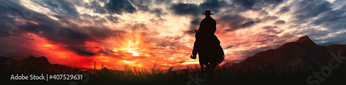 cowboy on horseback in the lonely valley