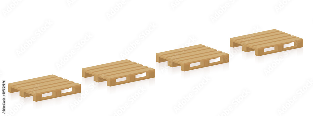 Wooden pallets, four skids in a row for transport, packaging, industry, freight, storage. Brand new, undamaged, intact, perfect, neat stillage. Isolated vector illustration on white background.
Wooden pallets, four skids in a row for transport, packaging, industry, freight, storage. Brand new, undamaged, intact, perfect, neat stillage. Isolated vector illustration on white background.