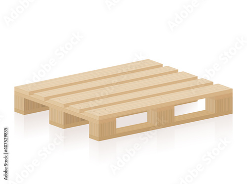 Wooden pallet or skid for transport, packaging, industry, freight, storage. Brand new, undamaged, intact, perfect, neat stillage. Isolated vector illustration on white background.
