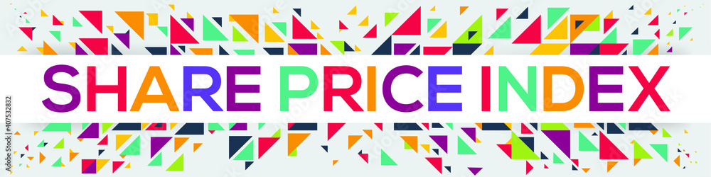 creative colorful (share price index) text design, written in English language, vector illustration.	
