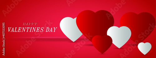 White and red hearts on a red background. Vector background for Happy Valentine's Day, greeting card design.