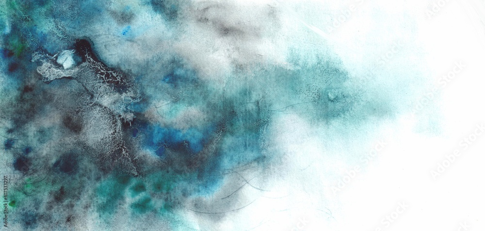 Obraz premium Birch black watercolor stains, splashes on a white background. Hand-drawn backgrounds. The basis for postcards, wallpapers, cards, elements for design.