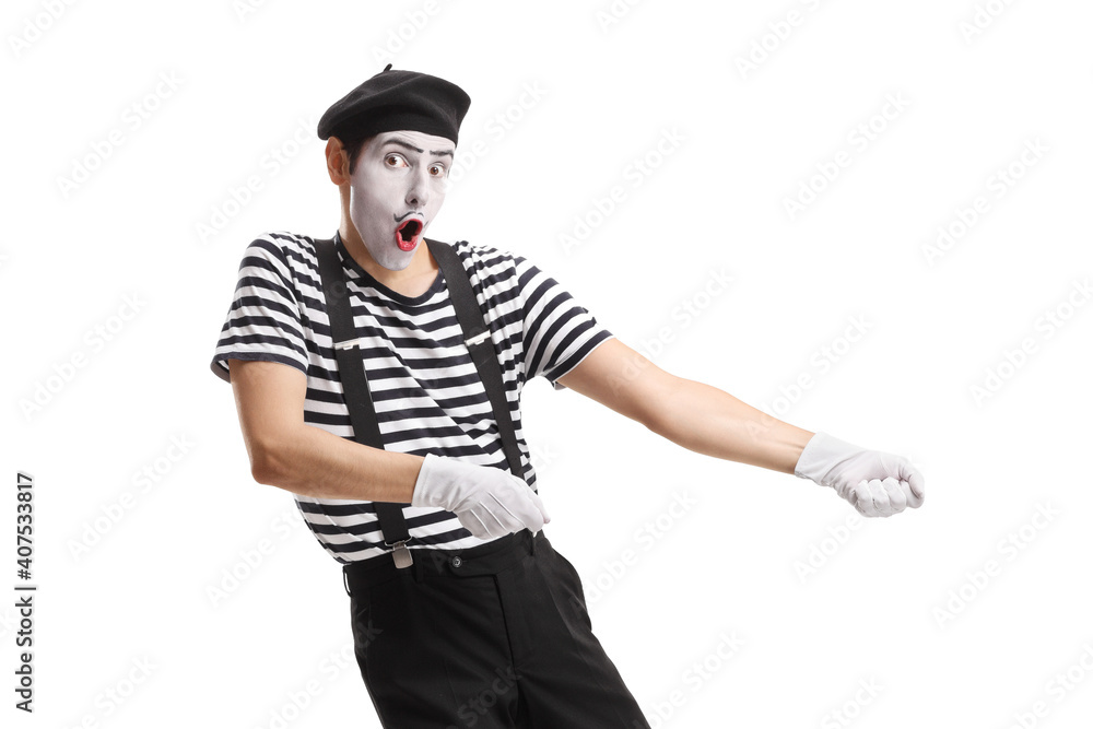 Pantomime man pulling a rope Pantomime man pulling a rope