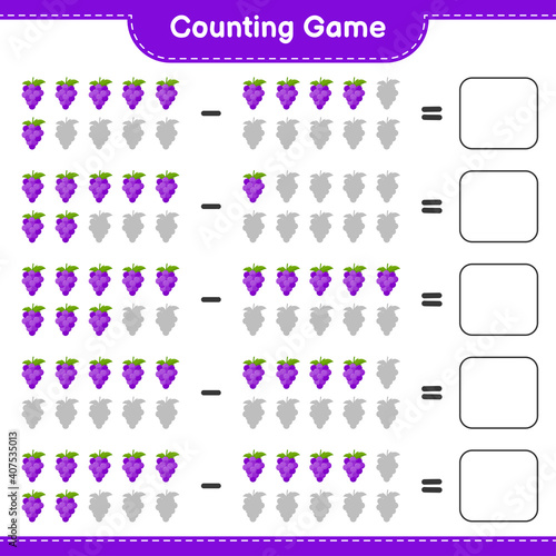 Counting game, count the number of Grape and write the result. Educational children game, printable worksheet, vector illustration