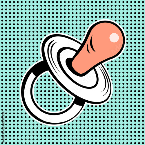 Baby pacifier on a white background. Soothe your baby. Vector illustration pop art.