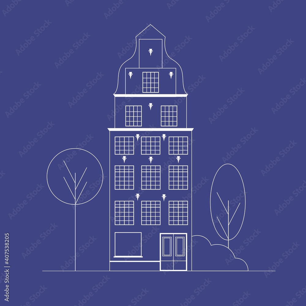 Naklejka premium Vector illustration of european house in line art style