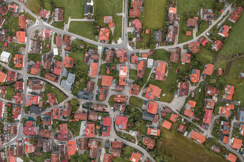 Aerial overhead view of Bad Oberdorf German village in early summer morning photo