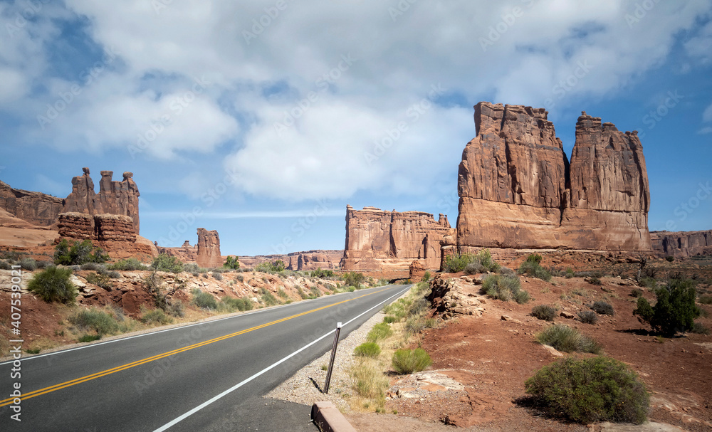 Dazzling Arches National Park in the summertime with sandstone formations on a partly cloudy day in Utah Dazzling Arches National Park in the summertime with sandstone formations on a partly cloudy day in Utah