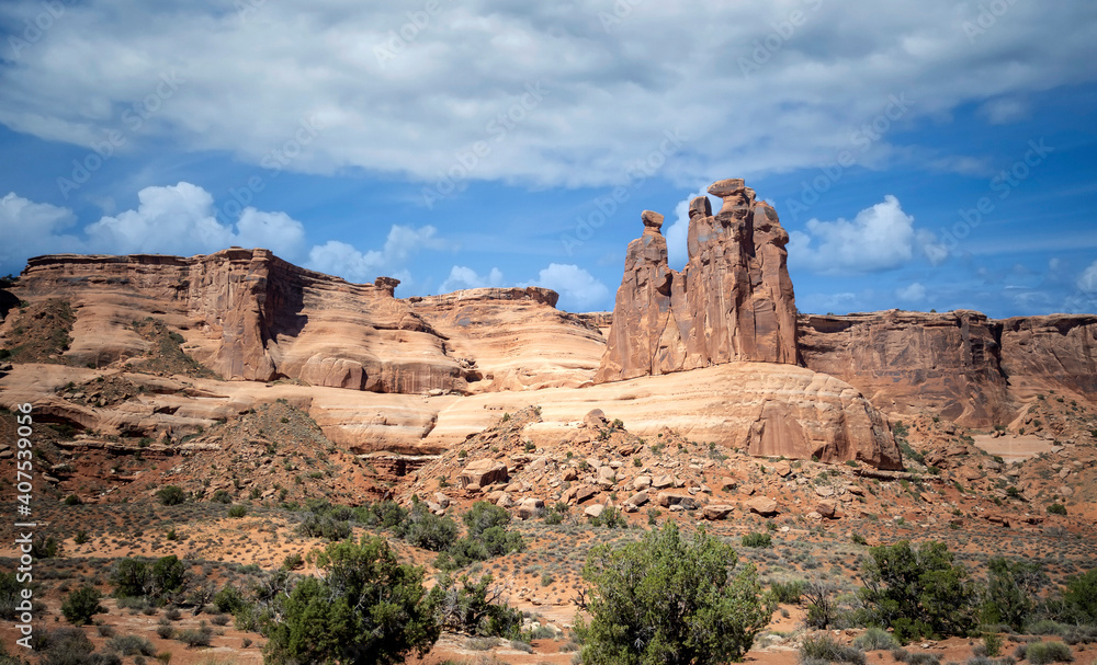 Dazzling Arches National Park in the summertime with sandstone formations on a partly cloudy day in Utah Dazzling Arches National Park in the summertime with sandstone formations on a partly cloudy day in Utah