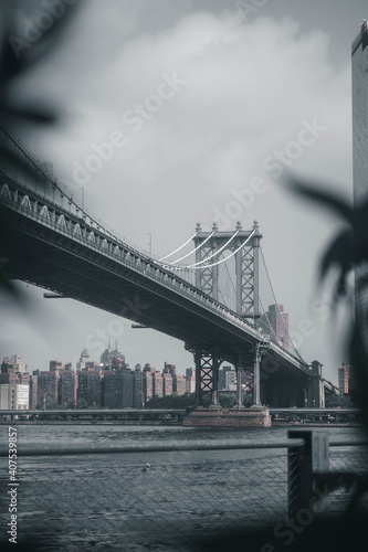 City bridge and city skyline in New York