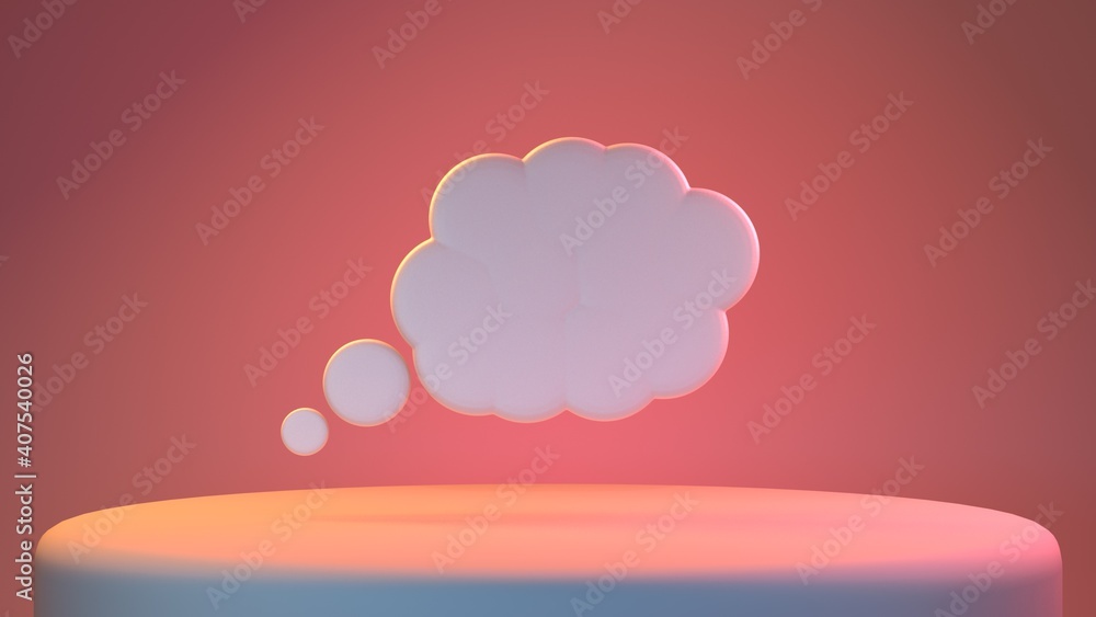 3d illustration, 3d rendering. Platform and background with thinking balloon. paper style.