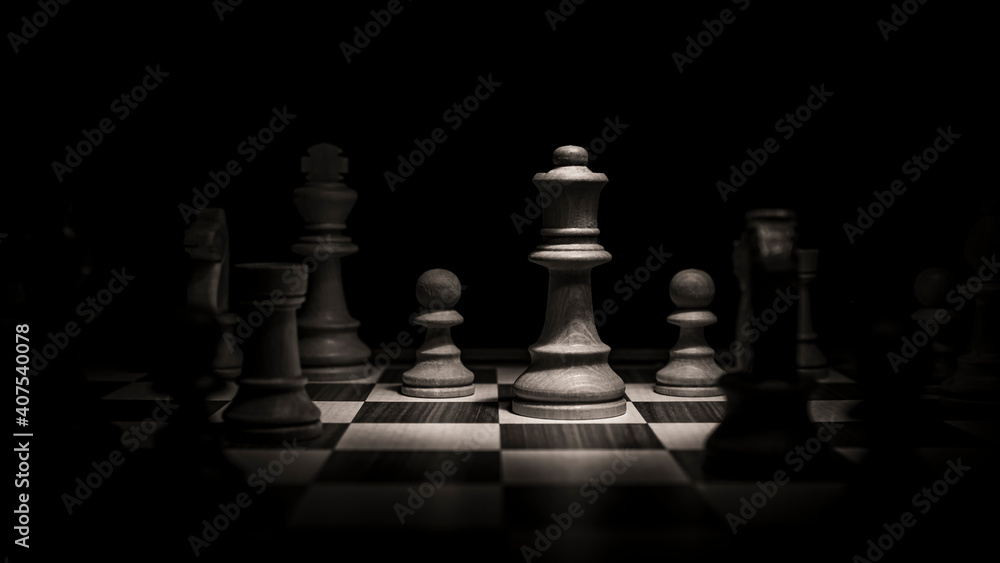 Queen fighting on the chessboard. Low-key concept picture of chess pieces taken in studio and concerning decision making and strategy. Queen fighting on the chessboard. Low-key concept picture of chess pieces taken in studio and concerning decision making and strategy.