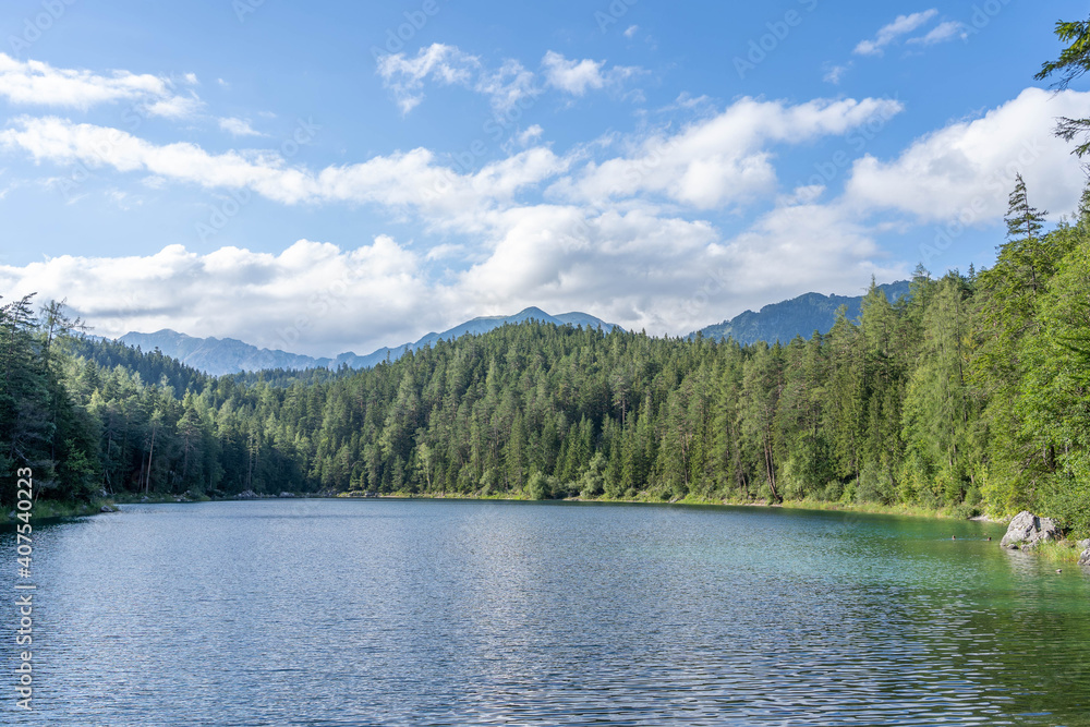Eibsee lake below Zugspitze in summer Germany Eibsee lake below Zugspitze in summer Germany