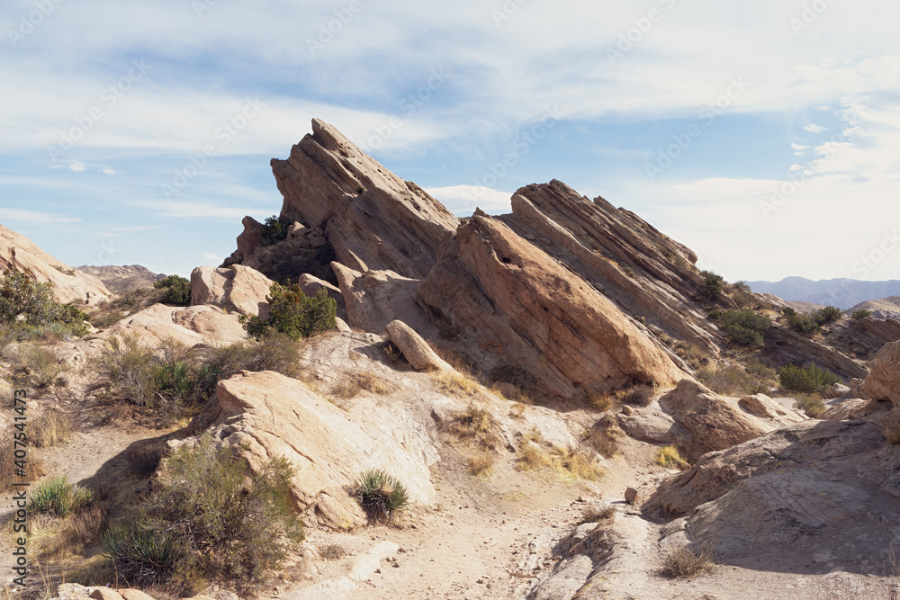 This image shows rock formations at Vasquez Rocks Natural Area Park in Southern California. 