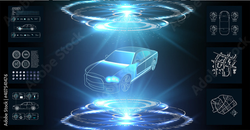 Futuristic user interface. HUD UI. Abstract virtual graphic touch user interface. Car service in the style of HUD. Virtual graphical interface Ui HUD Autoscann. Vector