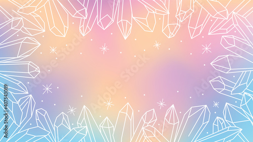 Vector pastel background with white crystal outline. Illustration in the style of pixiecore and fairycore.