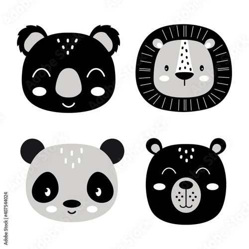 cute vector animal face set on white