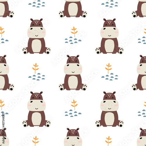 seamless pattern with cute hippopotamus, simple design