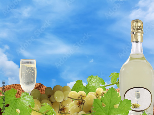 landscape bottle of white wine and chalice landscape bottle of white wine and chalice photo