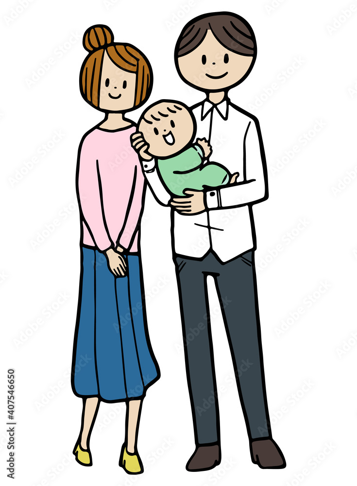若い夫婦と赤ちゃん　笑顔